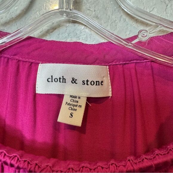 Anthropologie Cloth + Stone Hot Pink Peasant Top Long Sleeve Blouse Women's S - Picture 2 of 7